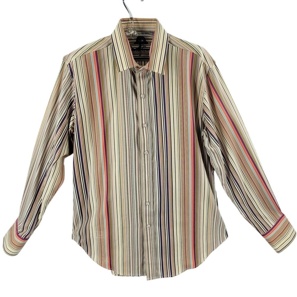 Robert Graham Mens Striped Dress Shirt Multicolor‎ Classic Business Casual Core